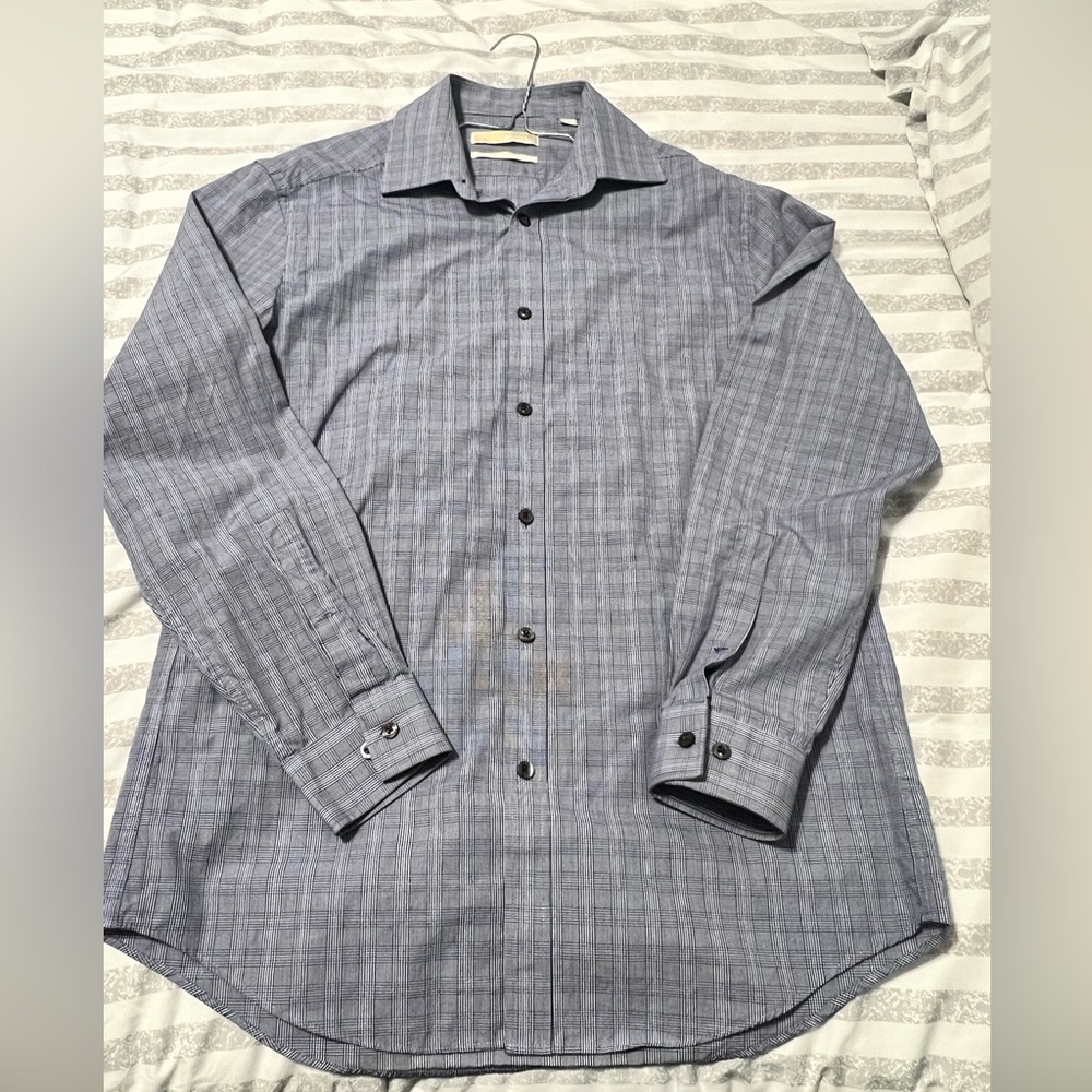 Michael Kors men’s dress shirt , blue striped/checkered size medium 15-15 1/2; 3